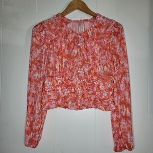 Anthropologie Pink and Orange Abstract Button-Front Blouse
